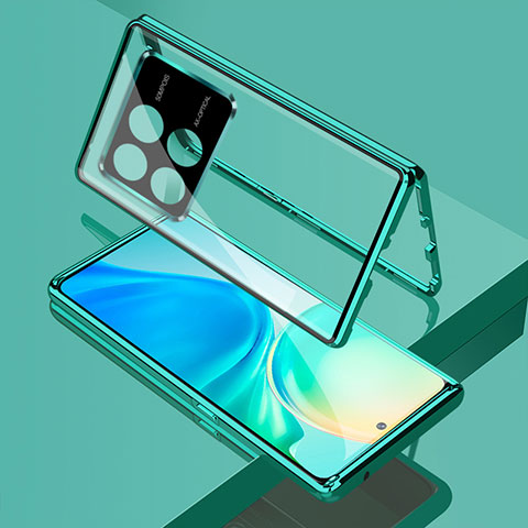 Coque Rebord Bumper Luxe Aluminum Metal Miroir 360 Degres Housse Etui Aimant pour Xiaomi Redmi K70 Pro 5G Vert