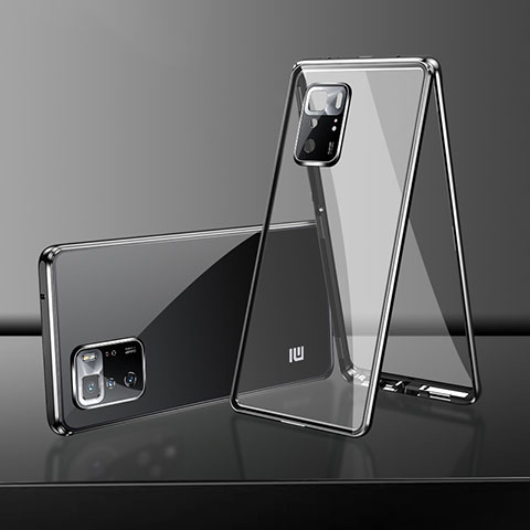 Coque Rebord Bumper Luxe Aluminum Metal Miroir 360 Degres Housse Etui Aimant pour Xiaomi Redmi Note 10T 5G Noir