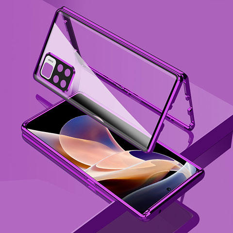 Coque Rebord Bumper Luxe Aluminum Metal Miroir 360 Degres Housse Etui Aimant pour Xiaomi Redmi Note 11 Pro+ Plus 5G Violet