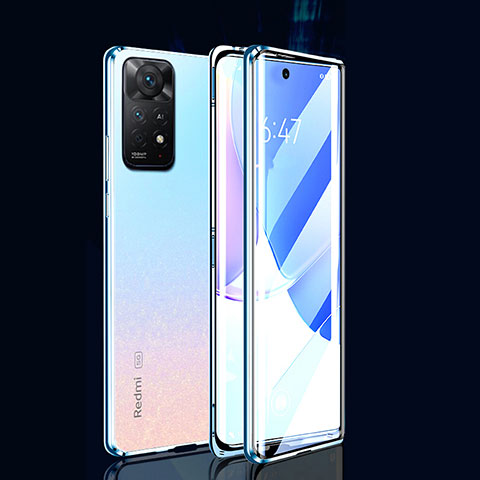 Coque Rebord Bumper Luxe Aluminum Metal Miroir 360 Degres Housse Etui Aimant pour Xiaomi Redmi Note 11E Pro 5G Bleu