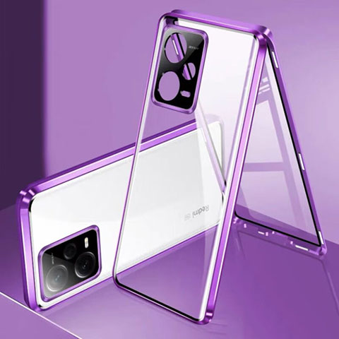 Coque Rebord Bumper Luxe Aluminum Metal Miroir 360 Degres Housse Etui Aimant pour Xiaomi Redmi Note 12 5G Violet