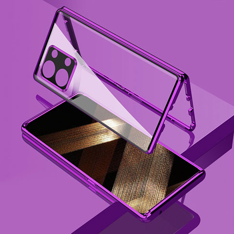 Coque Rebord Bumper Luxe Aluminum Metal Miroir 360 Degres Housse Etui Aimant pour Xiaomi Redmi Note 13 5G Violet