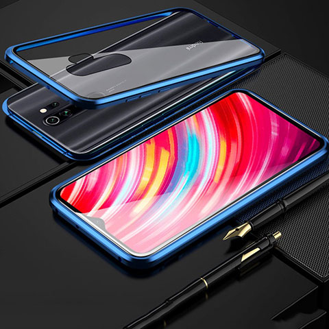 Coque Rebord Bumper Luxe Aluminum Metal Miroir 360 Degres Housse Etui Aimant pour Xiaomi Redmi Note 8 Pro Bleu