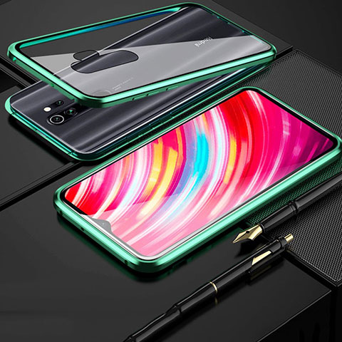 Coque Rebord Bumper Luxe Aluminum Metal Miroir 360 Degres Housse Etui Aimant pour Xiaomi Redmi Note 8 Pro Vert