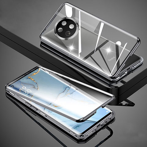 Coque Rebord Bumper Luxe Aluminum Metal Miroir 360 Degres Housse Etui Aimant pour Xiaomi Redmi Note 9 5G Noir