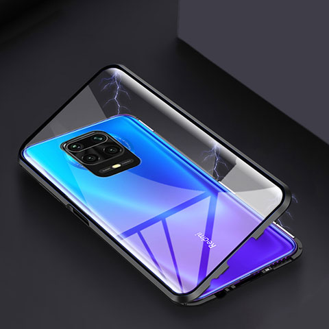 Coque Rebord Bumper Luxe Aluminum Metal Miroir 360 Degres Housse Etui Aimant pour Xiaomi Redmi Note 9 Pro Max Noir