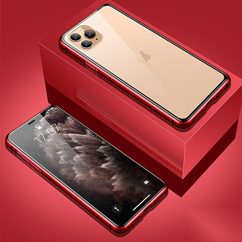 Coque Rebord Bumper Luxe Aluminum Metal Miroir 360 Degres Housse Etui Aimant T01 pour Apple iPhone 11 Pro Max Rouge