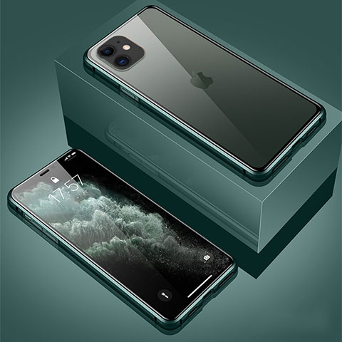 Coque Rebord Bumper Luxe Aluminum Metal Miroir 360 Degres Housse Etui Aimant T01 pour Apple iPhone 11 Vert