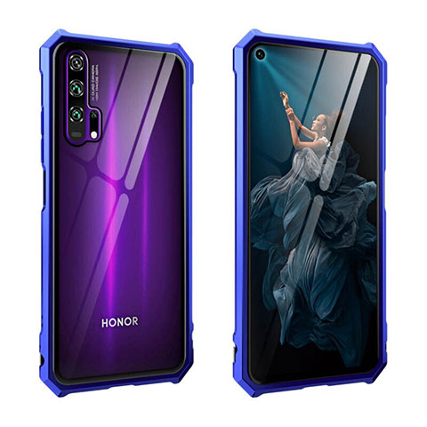 Coque Rebord Bumper Luxe Aluminum Metal Miroir 360 Degres Housse Etui Aimant T01 pour Huawei Honor 20 Pro Bleu