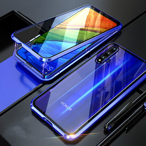 Coque Rebord Bumper Luxe Aluminum Metal Miroir 360 Degres Housse Etui Aimant T01 pour Huawei Honor 20S Bleu