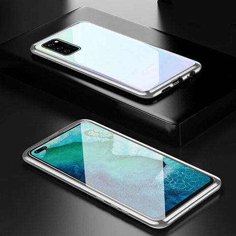 Coque Rebord Bumper Luxe Aluminum Metal Miroir 360 Degres Housse Etui Aimant T01 pour Huawei Honor V30 5G Argent