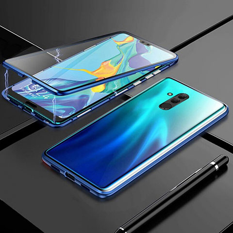 Coque Rebord Bumper Luxe Aluminum Metal Miroir 360 Degres Housse Etui Aimant T01 pour Huawei Mate 20 Lite Bleu