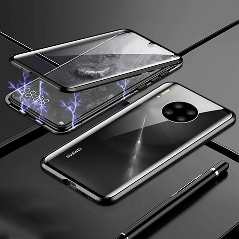 Coque Rebord Bumper Luxe Aluminum Metal Miroir 360 Degres Housse Etui Aimant T01 pour Huawei Mate 30 Pro 5G Noir