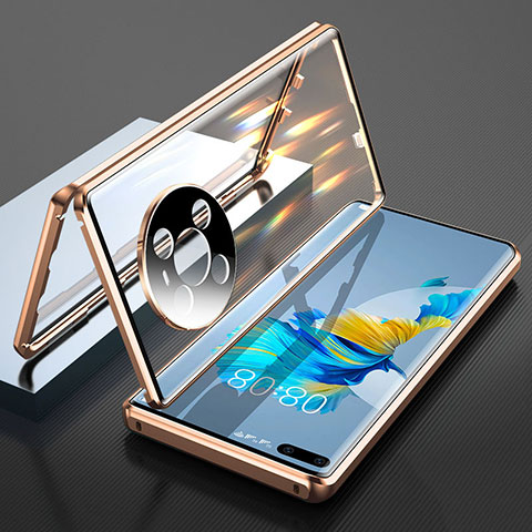 Coque Rebord Bumper Luxe Aluminum Metal Miroir 360 Degres Housse Etui Aimant T01 pour Huawei Mate 40 Pro Or