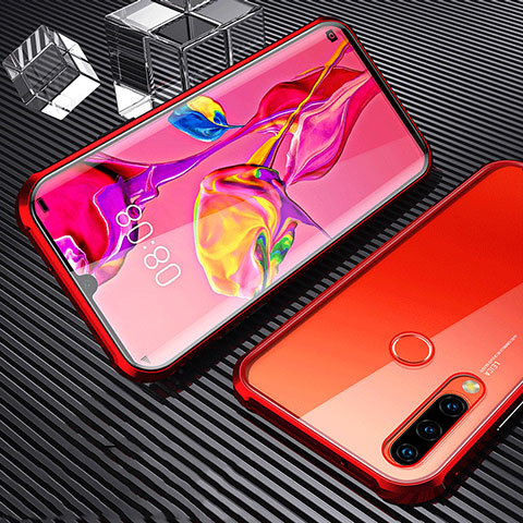 Coque Rebord Bumper Luxe Aluminum Metal Miroir 360 Degres Housse Etui Aimant T01 pour Huawei Nova 4e Rouge