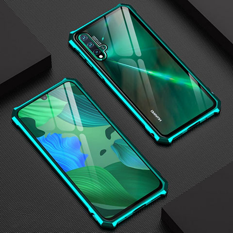 Coque Rebord Bumper Luxe Aluminum Metal Miroir 360 Degres Housse Etui Aimant T01 pour Huawei Nova 5 Cyan