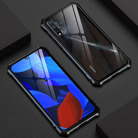 Coque Rebord Bumper Luxe Aluminum Metal Miroir 360 Degres Housse Etui Aimant T01 pour Huawei Nova 5 Pro Noir