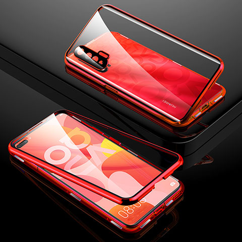 Coque Rebord Bumper Luxe Aluminum Metal Miroir 360 Degres Housse Etui Aimant T01 pour Huawei Nova 6 Rouge