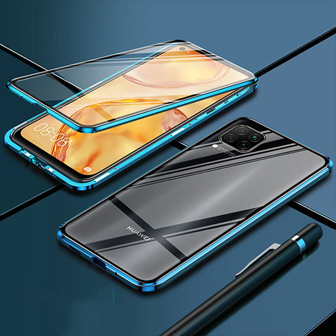 Coque Rebord Bumper Luxe Aluminum Metal Miroir 360 Degres Housse Etui Aimant T01 pour Huawei Nova 6 SE Bleu