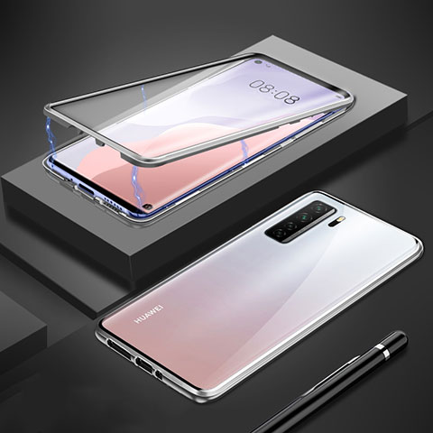 Coque Rebord Bumper Luxe Aluminum Metal Miroir 360 Degres Housse Etui Aimant T01 pour Huawei Nova 7 SE 5G Argent