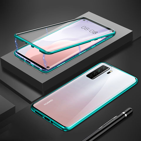 Coque Rebord Bumper Luxe Aluminum Metal Miroir 360 Degres Housse Etui Aimant T01 pour Huawei Nova 7 SE 5G Cyan