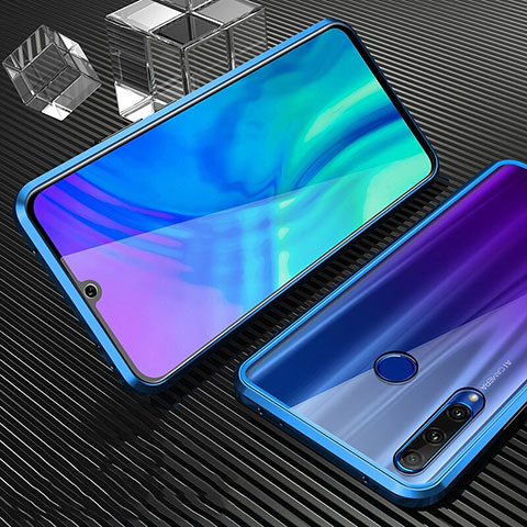 Coque Rebord Bumper Luxe Aluminum Metal Miroir 360 Degres Housse Etui Aimant T01 pour Huawei P Smart+ Plus (2019) Bleu