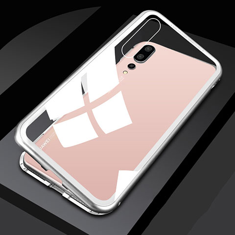 Coque Rebord Bumper Luxe Aluminum Metal Miroir 360 Degres Housse Etui Aimant T01 pour Huawei P20 Pro Blanc