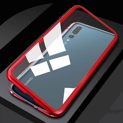 Coque Rebord Bumper Luxe Aluminum Metal Miroir 360 Degres Housse Etui Aimant T01 pour Huawei P20 Pro Rouge