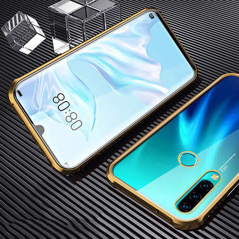 Coque Rebord Bumper Luxe Aluminum Metal Miroir 360 Degres Housse Etui Aimant T01 pour Huawei P30 Lite New Edition Or