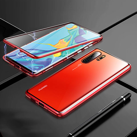 Coque Rebord Bumper Luxe Aluminum Metal Miroir 360 Degres Housse Etui Aimant T01 pour Huawei P30 Pro New Edition Rouge