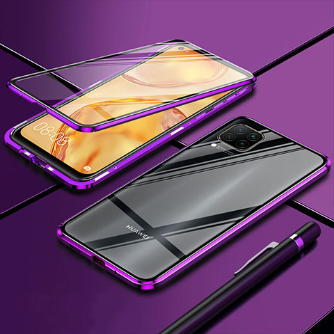 Coque Rebord Bumper Luxe Aluminum Metal Miroir 360 Degres Housse Etui Aimant T01 pour Huawei P40 Lite Violet