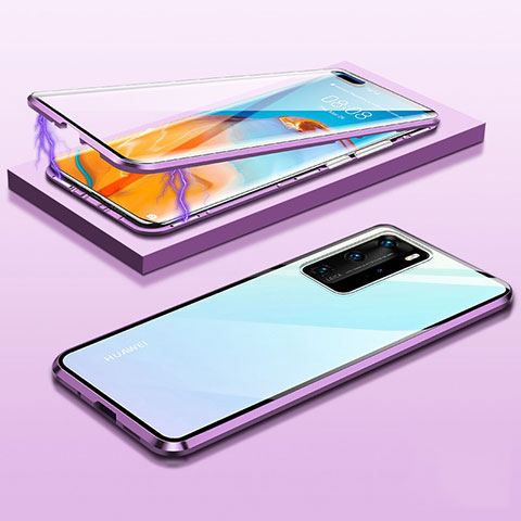 Coque Rebord Bumper Luxe Aluminum Metal Miroir 360 Degres Housse Etui Aimant T01 pour Huawei P40 Pro Violet