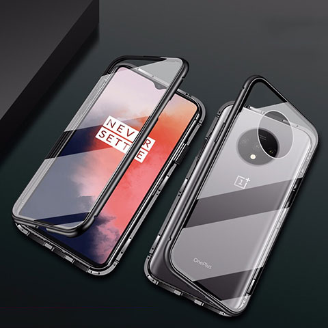 Coque Rebord Bumper Luxe Aluminum Metal Miroir 360 Degres Housse Etui Aimant T01 pour OnePlus 7T Noir