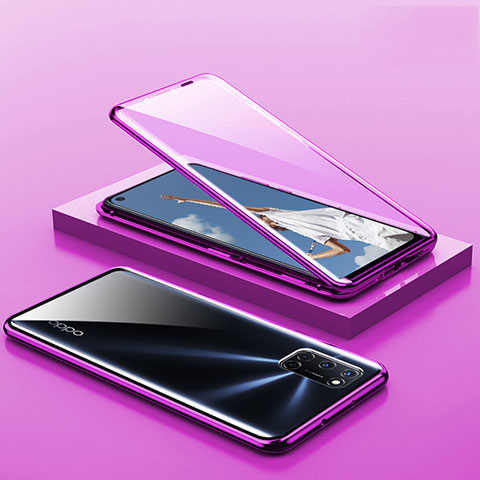 Coque Rebord Bumper Luxe Aluminum Metal Miroir 360 Degres Housse Etui Aimant T01 pour Oppo A72 Violet