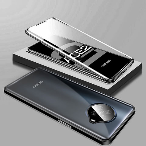 Coque Rebord Bumper Luxe Aluminum Metal Miroir 360 Degres Housse Etui Aimant T01 pour Oppo Ace2 Noir