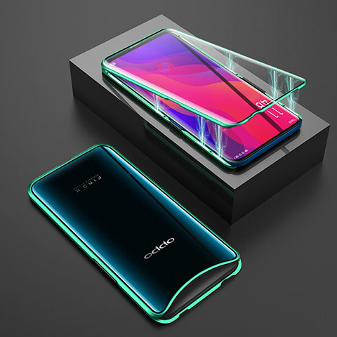 Coque Rebord Bumper Luxe Aluminum Metal Miroir 360 Degres Housse Etui Aimant T01 pour Oppo Find X Super Flash Edition Vert