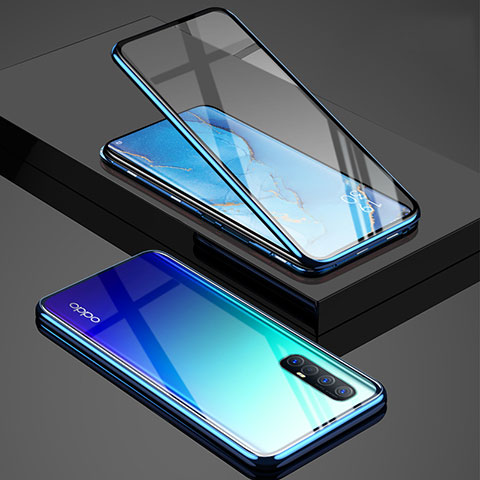 Coque Rebord Bumper Luxe Aluminum Metal Miroir 360 Degres Housse Etui Aimant T01 pour Oppo Find X2 Neo Bleu