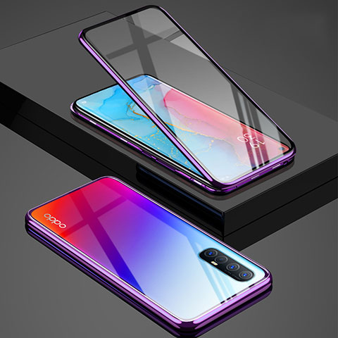 Coque Rebord Bumper Luxe Aluminum Metal Miroir 360 Degres Housse Etui Aimant T01 pour Oppo Find X2 Neo Violet