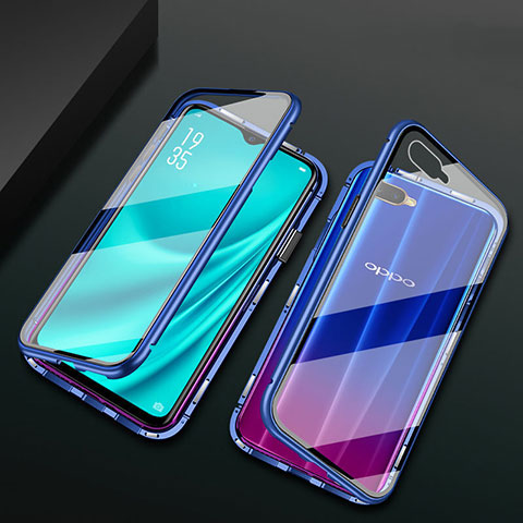 Coque Rebord Bumper Luxe Aluminum Metal Miroir 360 Degres Housse Etui Aimant T01 pour Oppo R17 Neo Bleu