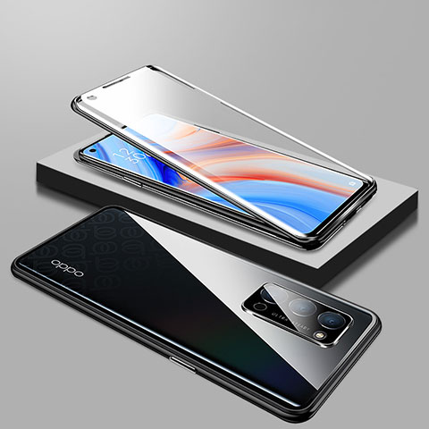 Coque Rebord Bumper Luxe Aluminum Metal Miroir 360 Degres Housse Etui Aimant T01 pour Oppo Reno4 5G Noir