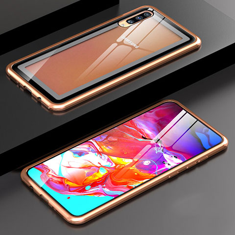 Coque Rebord Bumper Luxe Aluminum Metal Miroir 360 Degres Housse Etui Aimant T01 pour Samsung Galaxy A70 Or