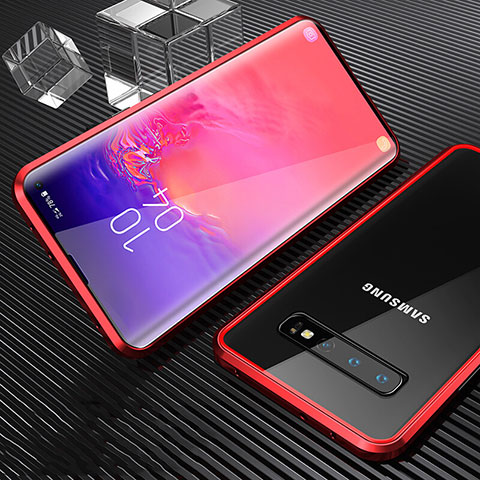 Coque Rebord Bumper Luxe Aluminum Metal Miroir 360 Degres Housse Etui Aimant T01 pour Samsung Galaxy S10 5G Rouge