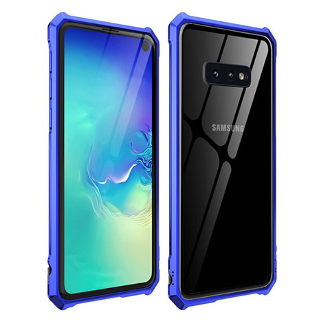 Coque Rebord Bumper Luxe Aluminum Metal Miroir 360 Degres Housse Etui Aimant T01 pour Samsung Galaxy S10e Bleu