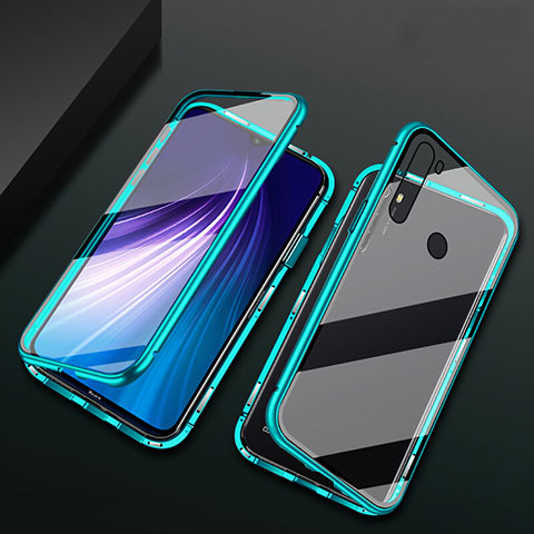 Coque Rebord Bumper Luxe Aluminum Metal Miroir 360 Degres Housse Etui Aimant T01 pour Xiaomi Redmi Note 8 Cyan