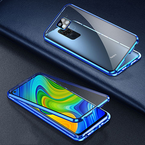 Coque Rebord Bumper Luxe Aluminum Metal Miroir 360 Degres Housse Etui Aimant T01 pour Xiaomi Redmi Note 9 Bleu