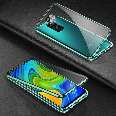 Coque Rebord Bumper Luxe Aluminum Metal Miroir 360 Degres Housse Etui Aimant T01 pour Xiaomi Redmi Note 9 Vert