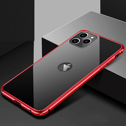 Coque Rebord Bumper Luxe Aluminum Metal Miroir 360 Degres Housse Etui Aimant T02 pour Apple iPhone 11 Pro Rouge et Noir