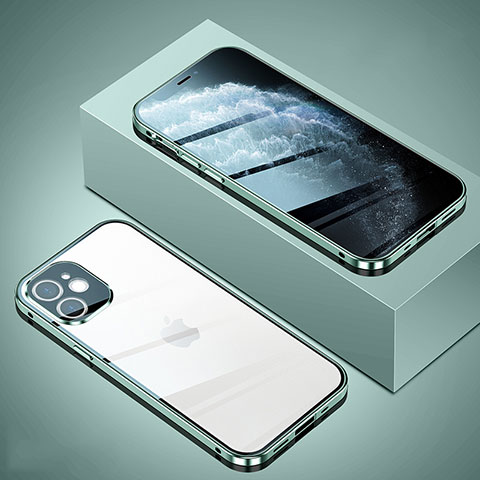 Coque Rebord Bumper Luxe Aluminum Metal Miroir 360 Degres Housse Etui Aimant T02 pour Apple iPhone 12 Pastel Vert