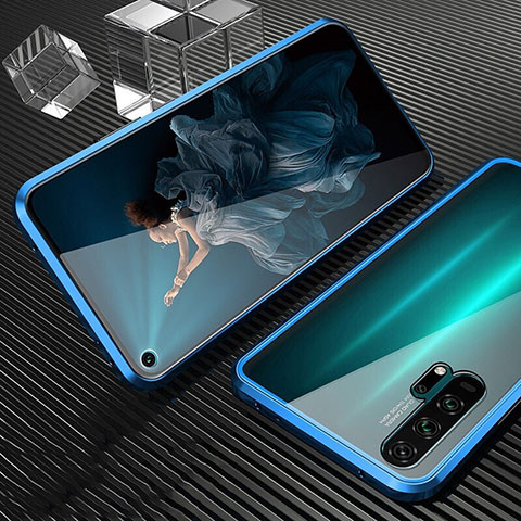 Coque Rebord Bumper Luxe Aluminum Metal Miroir 360 Degres Housse Etui Aimant T02 pour Huawei Honor 20 Pro Bleu