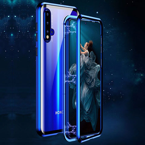 Coque Rebord Bumper Luxe Aluminum Metal Miroir 360 Degres Housse Etui Aimant T02 pour Huawei Honor 20S Bleu